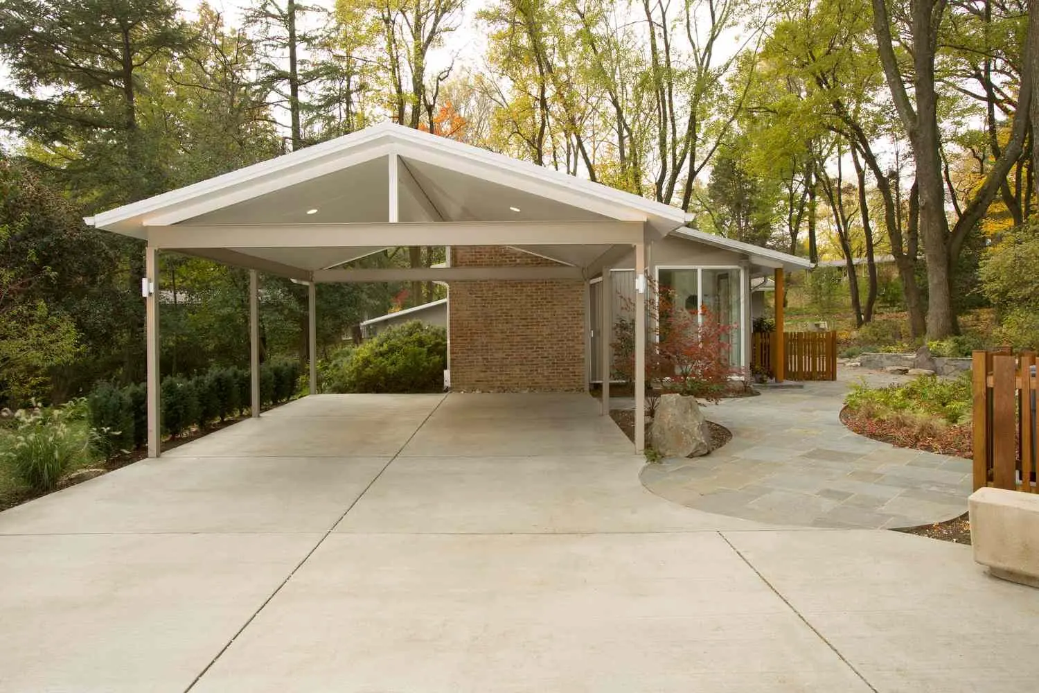 Modern carport structure over a driveway